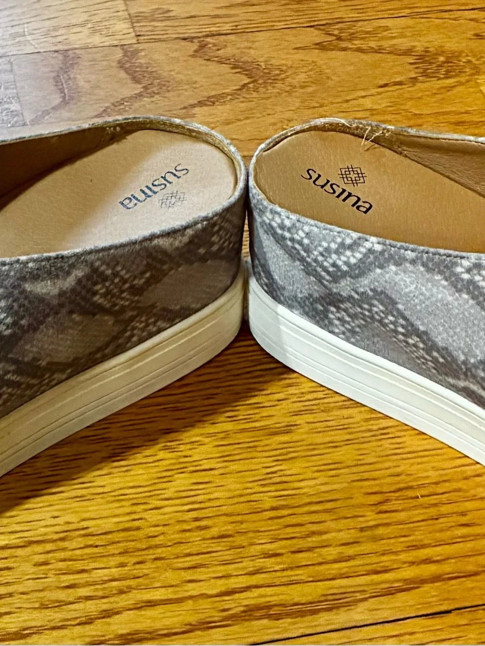 Susina Gray / Snakeskin Suede Slip-On Sneakers with White Platform